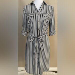 Mlle Gabrielle Black and Tan Belted Shirt Dress NWT